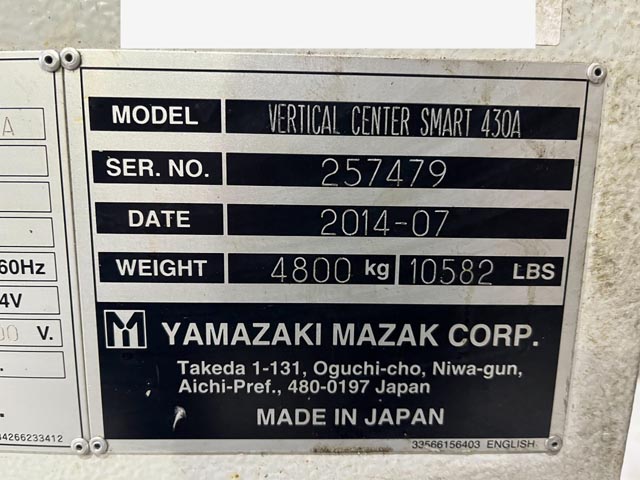 215003 立型マシニングセンタ ヤマザキマザック 2014 VCS-430Aの写真11